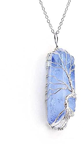 Unregelmäßige Naturstein Kristall Anhänger Halskette für Frauen Wire Wrap Baum des Lebens Anhänger Chakra Schmuck Geschenk-Chakra Halskette-4