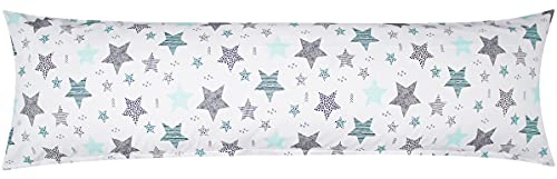 Heubergshop Baumwoll Renforcé Seitenschläferkissen Bezug 40x200cm - RV Lange Seite - Sterne mit Kreisen und Punkten - Mehrfarbig - 100% Baumwolle - Stillkissenbezug, Nur Bezug (KY-560/1-XXL)
