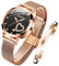 OLEVS Damenuhr Roségold mit Herz Diamant Schwarzes Gesicht Quarz Armbanduhr Wasserdicht Gürtel Armreif Set
