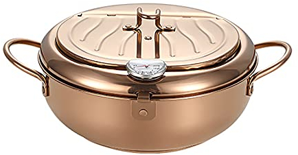 lkpqdwqz Deep Fryer Pot,Japanese Style Tempura Fryer Pan,with Temperature Control and Lid ,Stainless Steel Fry Pot Non-Stick Frying Pot, for Family Frying French Fries and Chicken Nuggets