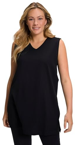 Ulla Popken Damen Top, V-Ausschnitt, Relaxed, Ärmellos, Baumwolle T-Shirt