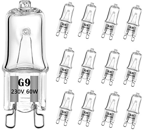AHEVO G9 Light Bulbs 60Watt 230Volt Halogen Light Bulb G9 Base Bi-Pin 60W T4 for Bathroom,Under Cabinet, Puck Lighting, Dimmable Warm White 2700K (12Pack)