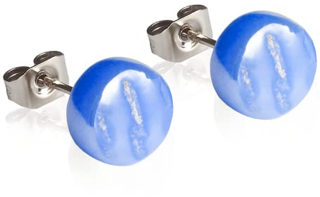 Runde Ohrstecker mit Stein in Perlmuttoptik • Bunte Ohrringe für Damen • Nachhaltiger Modeschmuck aus Edelstahl & Glas • Ø 8mm