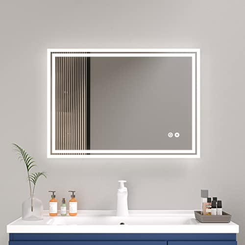Plumbsys LED Badspiegel Badezimmerspiegel mit 3-Farben des Lichts Badezimmer Beleuchtung Antibeschlag Wandspiegel 70x50cm Touchschalter + Beschlagfrei + IP54 wasserdicht