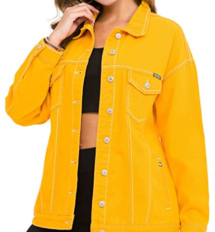 Cipo & Baxx Damen Jeansjacke Oversize Lang Denim Frezeitjacke WJ211 Gelb XL