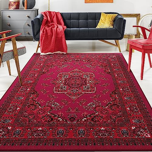 Antep Rugs Alfombras Teppich, traditionell, orientalisch, rutschfest, niedriger Flor, Gummi-Rückseite, Innenbereich, Rosa, 7,6 x 15,7 cm