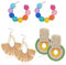 NICENEEDED 3 Pairs Colorful Rattan Hoop Dangle Earrings, Bohemian Rainbow Straw Wicker Beaded Earrings, Statement Lightweight Raffia Earrings Summer Fashion Beach Jewelry For Women