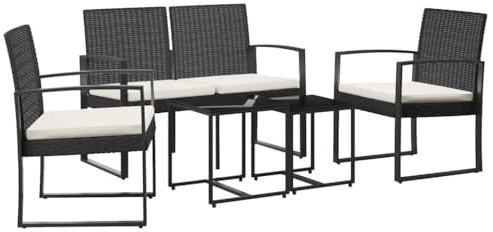vidaXL 5-TLG. Garten-Essgruppe mit Kissen Schwarz PP-Rattan