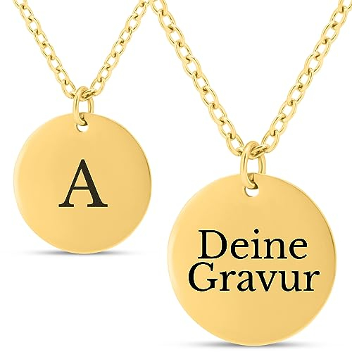 Mister Boncuk® CoiniChain - Halskette mit Gravur - aus rostfreiem Edelstahl - Kette Personalisiert mit Wunschgravur - Namenskette mit Geschenkbox (Gold)