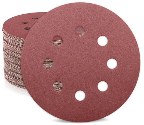 ZEHIQ Schleifpapier 125mm Klett 180 Körnung, 50 Stück 8 Loch Rund Schleifpapier, 8 Loch Schleifscheiben, Aluminiumoxid Schleifpapier, Rund Schleifpads für Exzenterschleifer