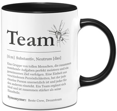 Tassenbrennerei Tasse - Definition Team - Kaffeetasse mit Spruch - Geschenk für Kollegen, Kollegin - Teamgeschenke (Schwarz)