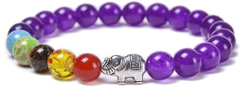 Ayoiow 8mm Perlenarmbands 21.5cm Armreif 8mm Lila Jade Elefant Armband Lila Armbänder für Männer