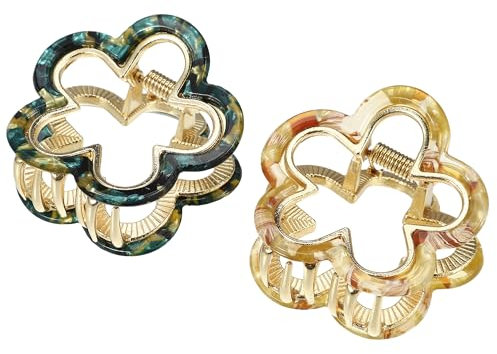 VOCOSTE 2 Piezas Pinza de Pelo en Forma de Flores, Pinzas de Flores para Mujeres, Beige, Verde