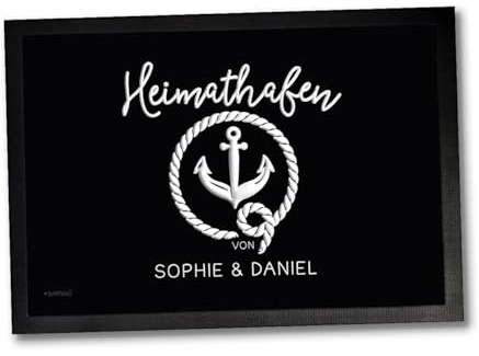 Sunnywall Personalisierte Fußmatte | Fußmatte Familie personalisiert | Fußmatte für Paare | Willkommen für Familien und Freunde | Einzug (Anker Heimathafen, 60 cm x 40 cm (Gr2))