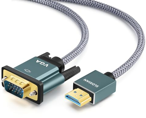 SLDXIAN HDMI auf VGA Kabel, HDMI zu VGA Kabel (Stecker auf Stecker) 1080P Vergoldet & Aluminiumschale Konverter Nylon geflochten Kompatibel für Desktop, Laptop, PC, Monitor, Projektor, HDTV (1.8M)