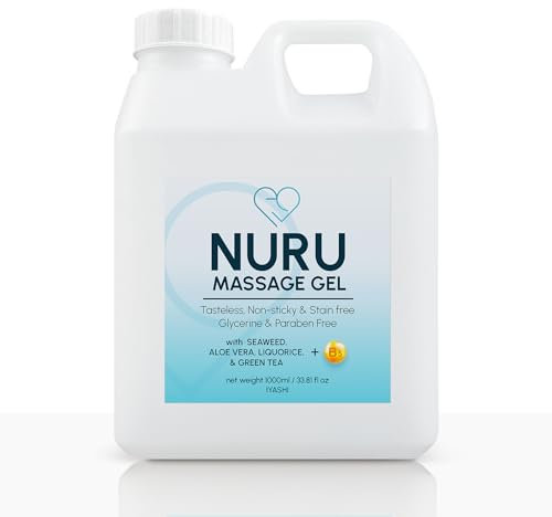 Nuru Massage Therapy Gel | Farblos, geschmacksneutral, hinterlässt keine Flecken | Alternative zu Massageöl, wasserbasiertes Gel | Aloe Vera, Meeresalgen, Grüner Tee, Süßholz und Vitamin B5 | 1000 ml