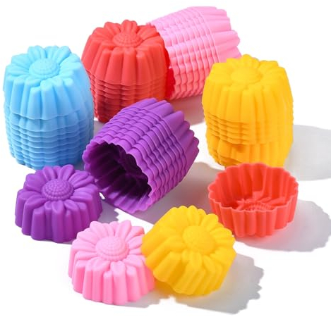 UR URLIFEHALL 50 pirottini in silicone per cupcake, a forma di girasole, riutilizzabili, a forma di fiore, per torte, gelati, budini, gelatine