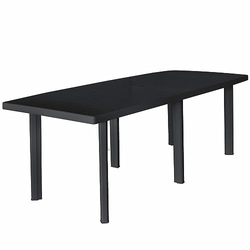 Gecheer Gartentisch Mit Schirmloch (3,6 cm Durchmesser),Terrassentisch quadratisch,Balkontisch Anthrazit Kunststoff,210 x 96 x 72 cm