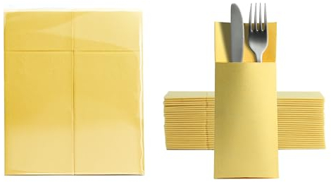 Aroba 50 Soft Point Besteckservietten weiches Material, Volumen & Struktur | fertig gefaltete Servietten mit Schlitz | 32x38 cm 1/8 Falz Bestecktasche |gute Qualität Gelb