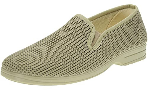 Calzados Romero. Zapatilla Rejilla Nailon de Hombre para Casa y Calle Transpirable Primavera Verano Piso Goma Ancho ESTÁNDAR Modelo 25. Tostado Talla 44