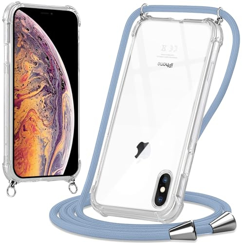 Oelrstfe handyband Hülle mit Band für iPhone XS Max, Handyband zum Umhängen Handy Umhängeband Transparent TPU Stoßfest Silikon Handyhülle mit Kette für iPhone XS Max, Blau