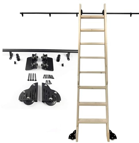 Kit de quincaillerie pour échelle coulissante, tube rond en acier noir, rails d'échelle mobile, ensemble complet, kit d'échelle de bibliothèque roulante de 3,3 à 24 pieds avec rouleau de sol (sans éch