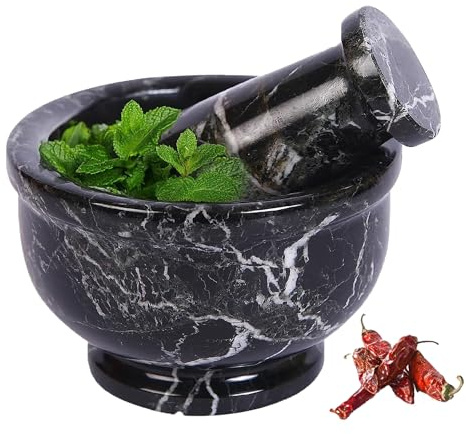 Exquisite Marble Mortar and Pestle Set - Your Ultimate Kitchen Essential for Grinding Spices, Making Guacamole, Salsa, Pesto, and Crushing Pills (Black Zebra Shape (4))