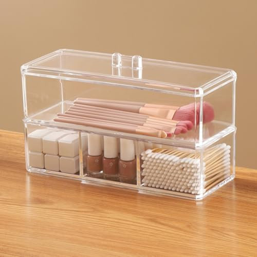 2 Tier Stackable Drawer Organizers, Make-up Organizers Drawer, Acrylic Stackable Drawers Bathroom Organiser Storage Cosmetic Organizer for Vanity Kitchen Cabinet Makeup Bathroom Office (2 Tier 4 Slot)