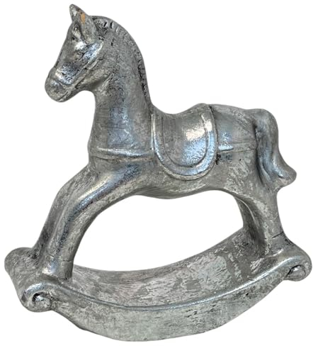 Dadeldo Living & Lifestyle Schaukelpferd Keramik Deko Silber 16cm Weihnachtsdeko