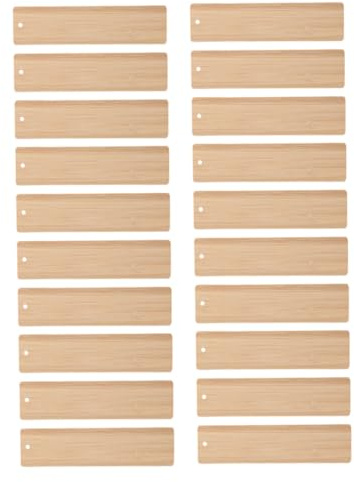 20 Stück Holz Lesezeichen Rohlinge mit Rundkante, zum Selbermachen | Khakifarbene Blanko Oberfläche, Bohrloch zum Aufhängen, Geeignet für Tafel und Weinflaschen