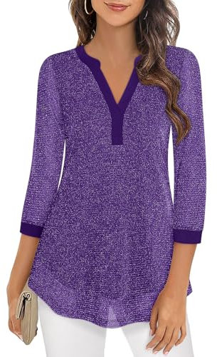 Flikity Womens Blouses & Shirts Dressy Sequin Sparkly Tops For Women UK For Wedding Guest Evening Party Club Cocktail Glitter Tops Mesh Sheer Layered Country Concert Outfits Sparkly Violet 2XL