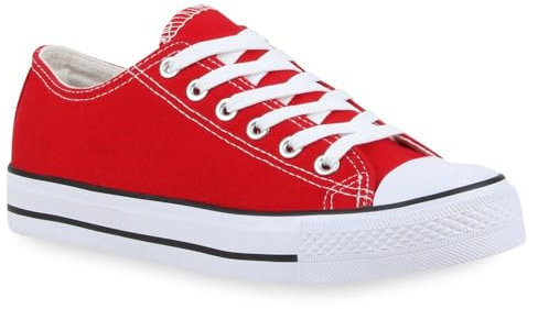 Women's Ladies Girls Canvas Low Top Lace Up Trainers Sneakers Pumps Plimsolls Size UK 3-8 (Red, UK Footwear Size System, Adult, Women, Numeric, Medium, 7)