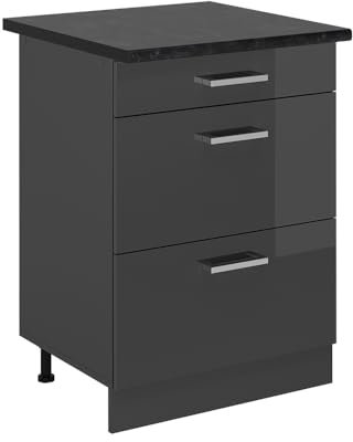 Vicco Mueble bajo de Cocina R-Line, Antracita Alto Brillo, 60 cm con cajones, ET Antracita