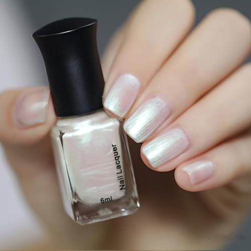 6ml Pearl White Glitter Mermaid Shimmer Nail Polish - Quick Dry, Long-Lasting Breathable Varnish - Pearlescent Shell Finish - No UV Required