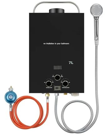Calentador de Agua Electrico Instantaneo, Calentador De Agua Portátil De 7L, Calentador De Agua De Propano For Exteriores, Calentador De Agua Sin Tanque, Protecciones Múltiples De Gas For RV, Cabina,