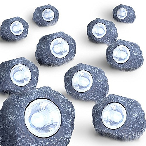 10er Set LED Solar Außenleuchte Stein grau Garten Dekoleuchte Gartenlampe Außendekoration
