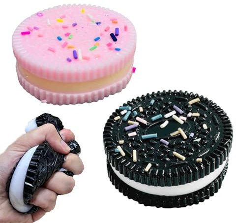 2 Stück Oreo Squishy Oreo Stressabbau Taba Squishy XXL Keks Fufu Squishy Squeeze Taba Squishy Oreo Mit Anti Stress BäLle Set Squishies Quetschspielzeug Stimming Toys Relief (Schwarz + Rosa)
