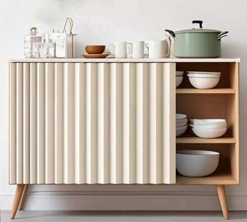 Schrankvorhang mit Gleitschienen – Staubdichter & Wasserdichter Vorhang für Küche, Badezimmer, Kleiderschrank – Leicht zu Montieren, Praktischer Sichtschutz für Regale, Schränke & offene Fächer(Beige,