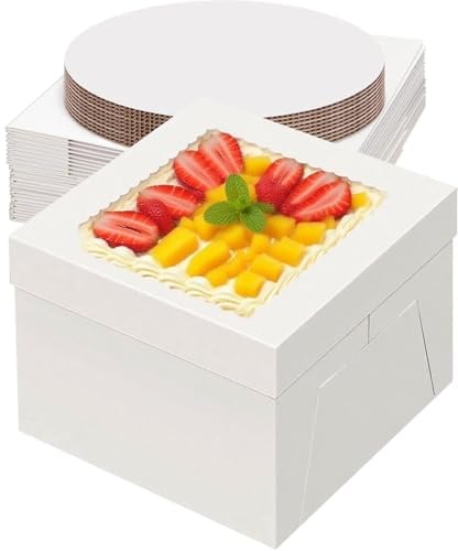 IRELINM 20 Stück Tortenbox 30x30x20 cm Hohe Kuchenverpackung Kuchenplatte 10 Boxen + 10 Teller – Tortenkarton Kuchenboxen Einweg-Aufbewahrungsbox für Bäckerei, To-Go, Kuchen-Transportbox Torten