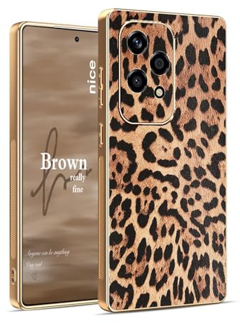 YUEQIAN Cover per Honor 200 Lite 5G, Custodia Antiurto in Pelle PU con Motivo Leopardato e Ghepardo Marrone Classico per Ragazze, Case in Morbido Silicone TPU. Leopardo