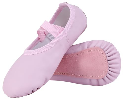 Acfoda Chaussures de Danse Fille Classique Cuir Demi Pointe Chaussons Ballet Confort Doux Semelle Complète Ballerine Gymnastique pour Enfants Rose 25