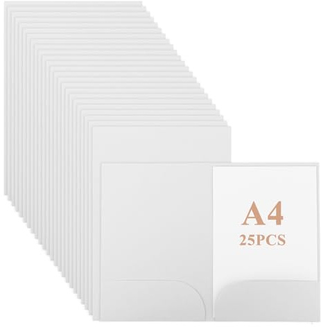 CYEER 25er Set Präsentationsmappe A4 Weiß – Elegante Dokumentenmappe aus Karton mit Visitenkartenschlitz – Hochwertige Sammelmappe für Business, Bewerbungen, Seminare & Projekte – Einsteckmappe