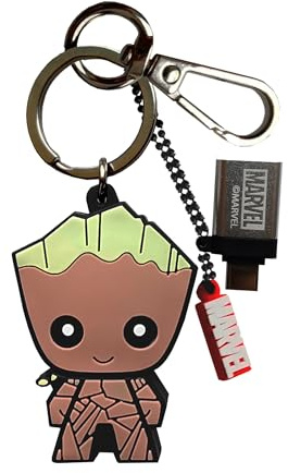 WONDEE Marvel Regali [ 2 in 1 ] Chiavetta Simpatiche + Portachiavi Groot Chiavetta USB Marvel Avengers con adattatore USB C da 32 GB - Disney Gadget Originale, Idea Regalo per Adulti e Bambini