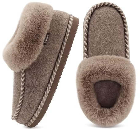 KuaiLu Hausschuhe Damen Kuschel Fussbett Fell Winter Pantoffeln Frauen Warme Flauschige Plüsch Gefütterte Geschlossen Hause Filzhausschuhe Filz Wolle Hüttenschuhe Rutschfest Feste Sohle hellbraun 40