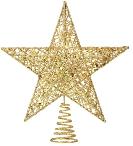 SSKHE 1 Stück Weihnachtsbaumspitze – Goldene Weihnachtsbaumspitze, Christbaum Stern Spitze & Christmas Tree Topper, für Weihnachtsbaumdekoration zu Weihnachten