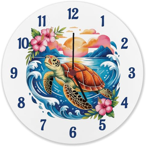 speecheese Meeresschildkröte Aquarellstil Wanduhr aus Alu Maritimes Design Kreative Dekouhr für Naturliebhaber