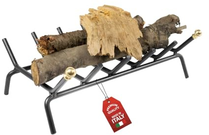 MOHOME Brucialegna per Camino in Ferro Nero Made in Italy 6 Barre Griglia 46x35x16 cm Resistente Braciere per Camino Poggia Legna Piedi Rialzati Portalegna per Caminetti Accessori Attrezzi Camino