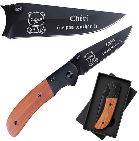 Planetee Couteau Chéri Pas touche | Canif | Couteau pliant | Travail Retaite Secret Santa | Boîte de rangement | Idée Cadeau Noël Papa Anniversaire