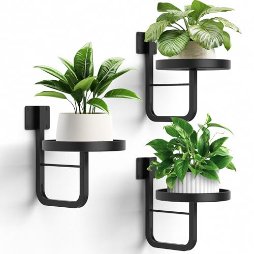 JOPBENG 3er Set Metall Pflanzenregal Wand - 20cm Blumenständer zur Wandmontage, Pflanzenständer für Blumentopf an der Wand für Wohnzimmer Balkon Büro Flur, Schwarz