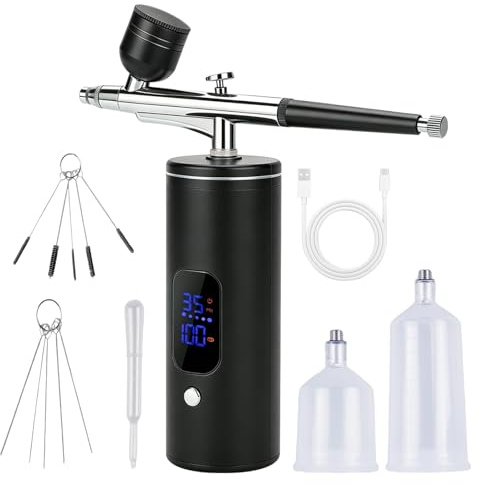 Kit de aerógrafo inalámbrico con compresor, 30 PSI portátil con batería, kit de aerógrafo recargable, pistola de aerógrafo+accesorios de limpieza para maquillaje, diseño de uñas, decoración de